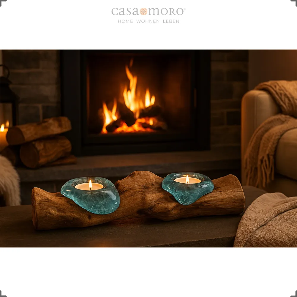 Photophore en verre et bois – Décoration de table