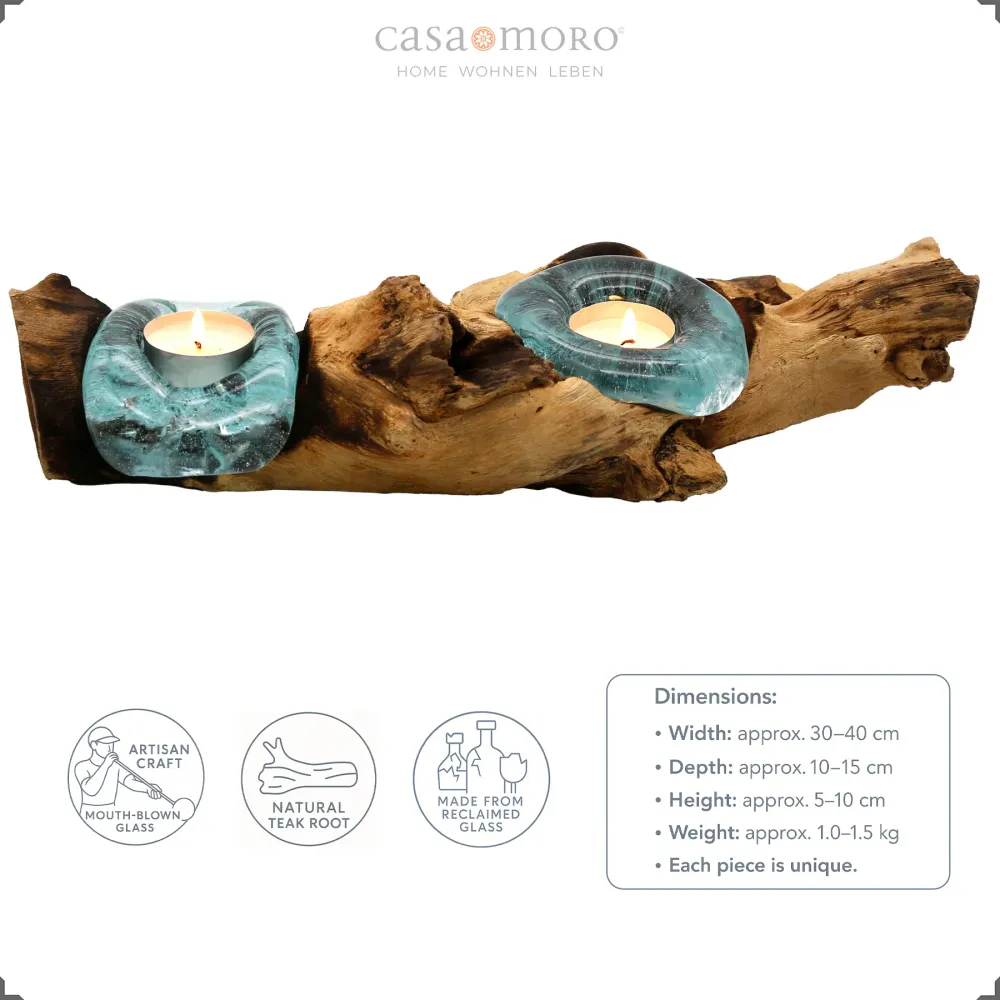Photophore en verre et bois – Décoration de table