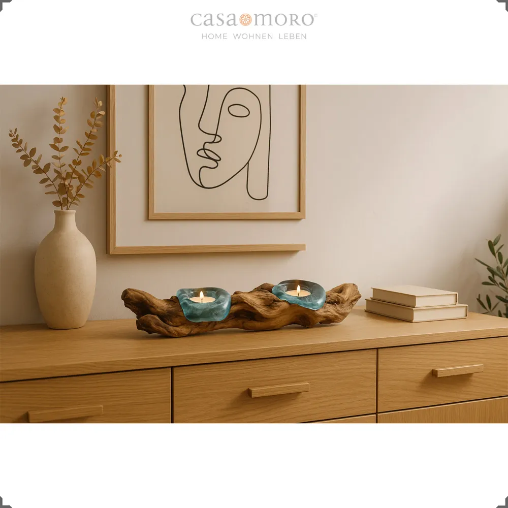 Photophore en verre et bois – Décoration de table