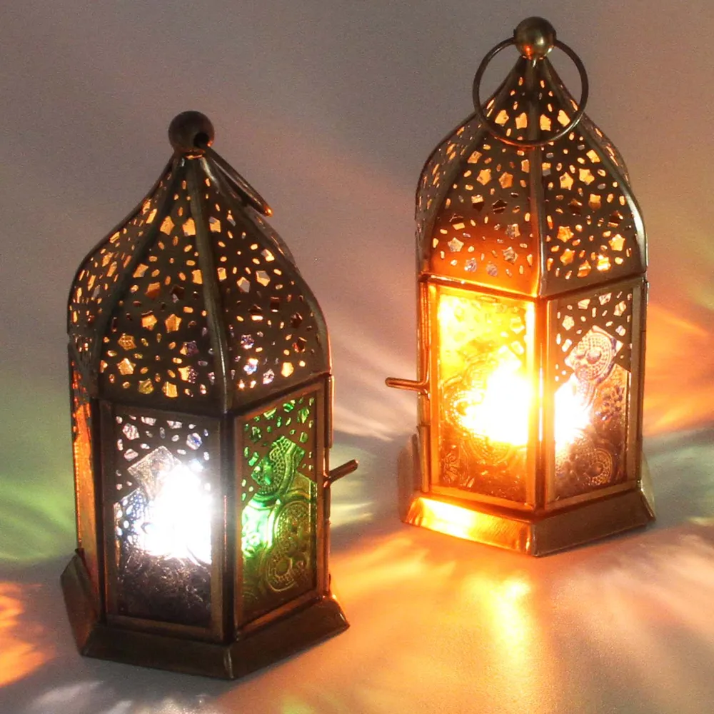 Photophores orientaux en verre Nael multicolores, lot de 2