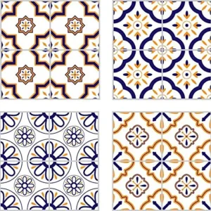 Planche de 4 Adhésif Carrelage - décoration de carreaux - 4 pièces plastifié en mat - mosaïque nuances de fleurs bleu et j...
