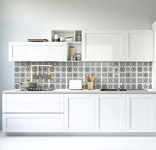 Planche de 9 Adhésif Carrelage - décoration de carreaux - 9 pièces plastifié en mat - mosaïque nuances de beige - format 1...