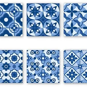 Planche de 6 Adhésif Carrelage - décoration de carreaux - 36 pièces plastifié en mat - mosaïque nuances de fleurs bleu - f...
