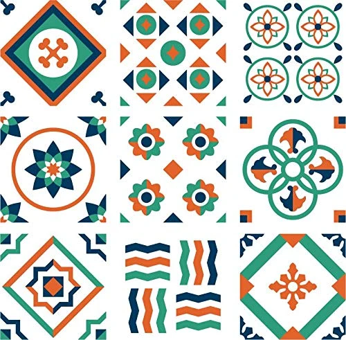 Planche de 9 Adhésif Carrelage - décoration de carreaux - 36 pièces plastifié en mat - mosaïque nuances de vert et blanc -...