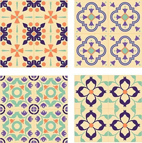 Planche de 4 Adhésif Carrelage - décoration de carreaux - 48 pièces plastifié en mat - mosaïque nuances de blanc cassé - f...