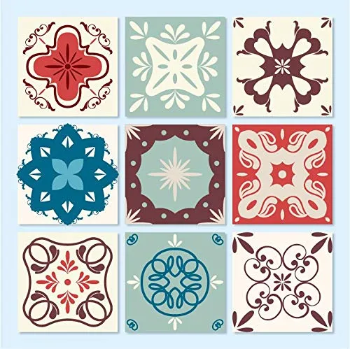 Planche de 9 Adhésif Carrelage - décoration de carreaux - 63 pièces plastifié en mat - mosaïque nuances de fleurs - format...