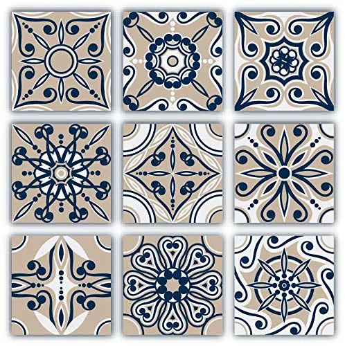 Planche de 9 Adhésif Carrelage - décoration de carreaux - 9 pièces plastifié en mat - mosaïque nuances de beige - format 3...
