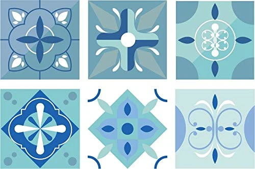 Planche de 6 Adhésif Carrelage - décoration de carreaux - 30 pièces plastifié en mat - mosaïque nuances de bleu et turquoi...