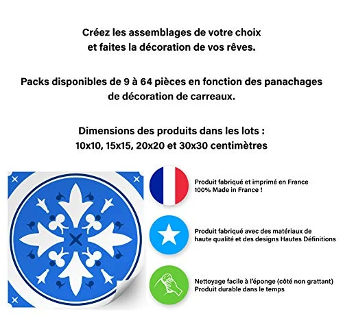 Planche de 4 Adhésif Carrelage - décoration de carreaux - 64 pièces plastifié en mat - mosaïque nuances de blanc cassé - f...