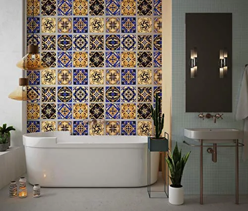 Planche de 9 Adhésif Carrelage - décoration de carreaux - 54 pièces plastifié en mat - mosaïque style oriental - format 30...