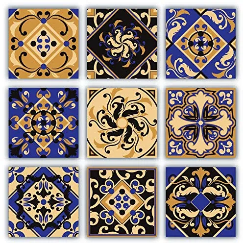 Planche de 9 Adhésif Carrelage - décoration de carreaux - 54 pièces plastifié en mat - mosaïque style oriental - format 30...