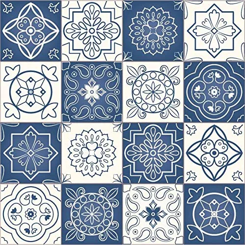 Planche de 16 Adhésif Carrelage - décoration de carreaux - 32 pièces plastifié en mat - mosaïque moderne bleu - format 30x...