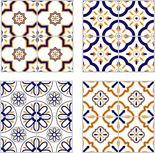 Planche de 4 Adhésif Carrelage - décoration de carreaux - 52 pièces plastifié en mat - mosaïque nuances de fleurs bleu et...
