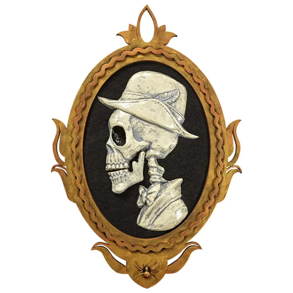 Plaque de porte Halloween Squelette avec mouvement, lumière et son 48cm