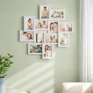 Pêle-mêle mural blanc pour 12 photos 10x15 cm avec verre transparent - Cadre photo à assembler