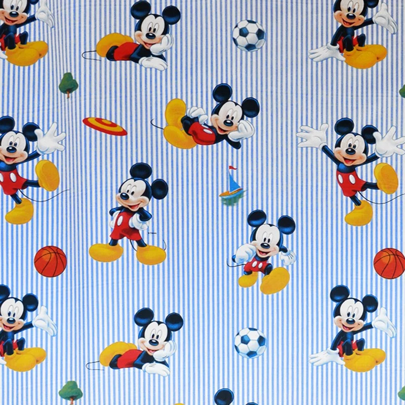 Popeline Disney Mickey Rayures Bleu