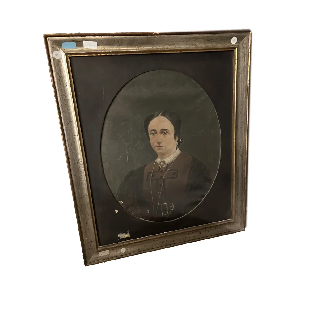 Portrait de Dame Italien Début XXe Siècle – Huile sur Toile avec Cadre Doré d’Époque