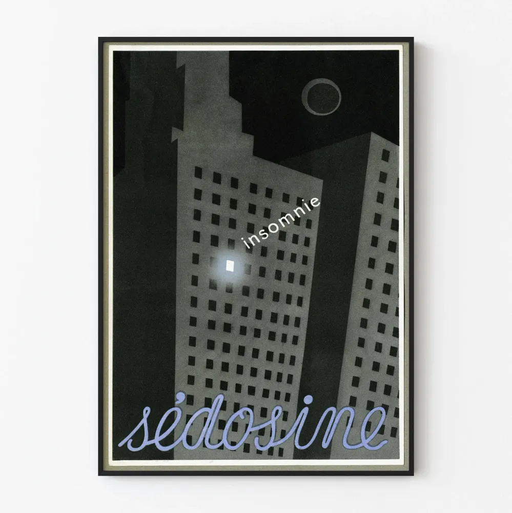 Poster Art Déco Immeubles Nuit avec Texte Insomnie