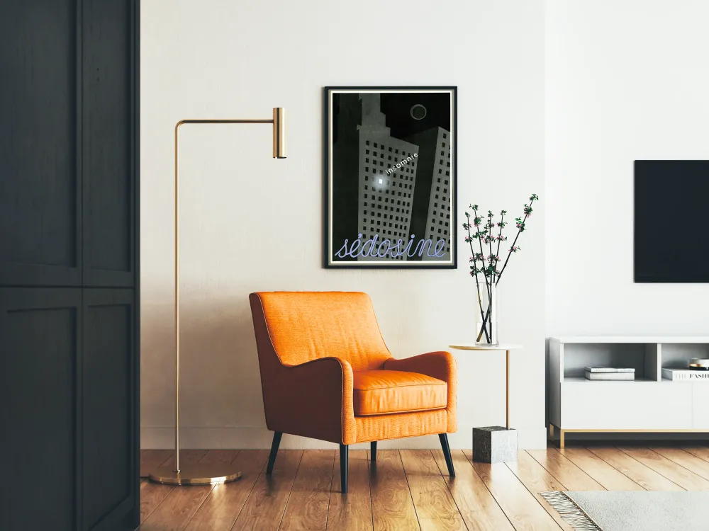 Poster Art Déco Immeubles Nuit avec Texte Insomnie