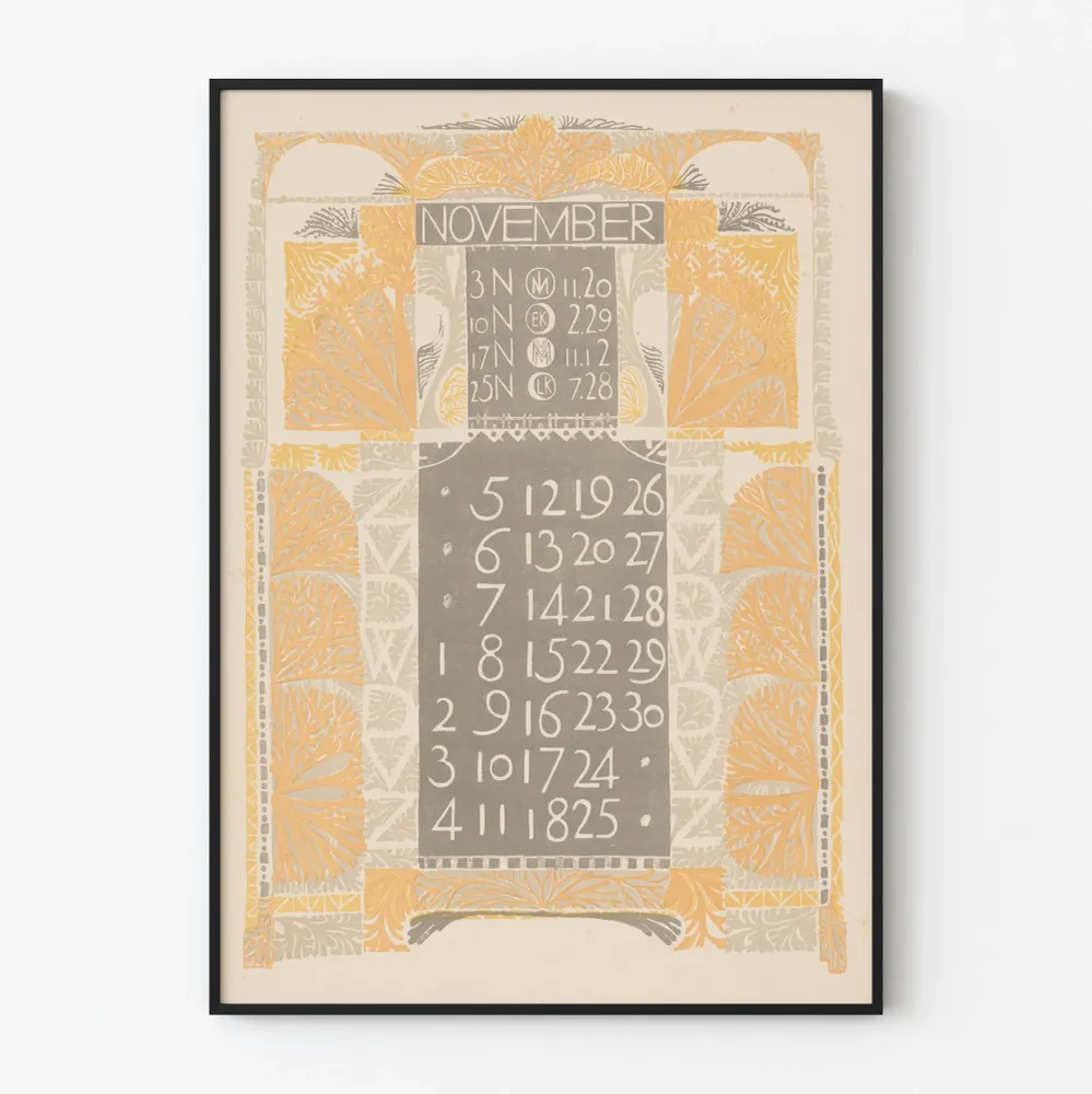 Poster Calendrier Novembre 1899 Art Nouveau