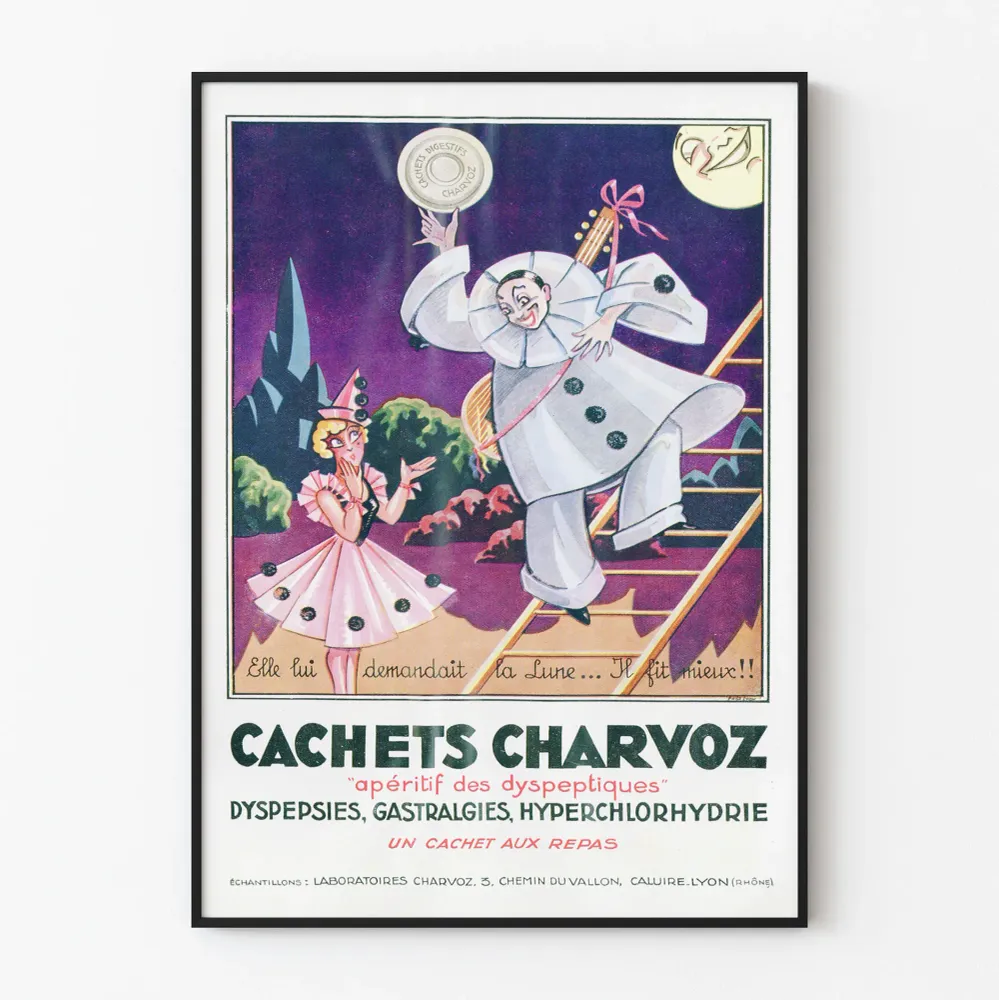 Poster publicitaire vintage Cachets Charvoz apéritif digestif