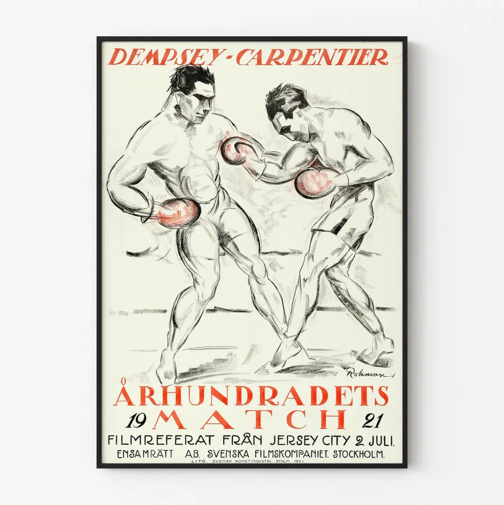 Poster vintage Boxe Dempsey vs Carpentier 1921 Match du Siècle