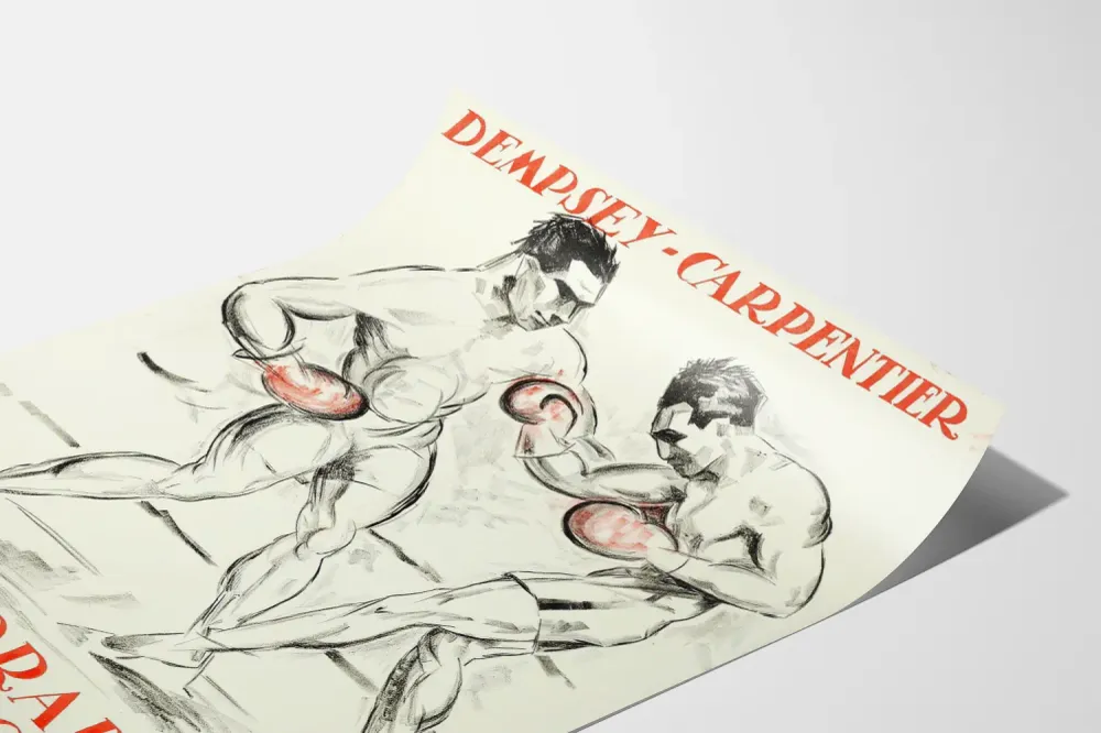 Poster vintage Boxe Dempsey vs Carpentier 1921 Match du Siècle