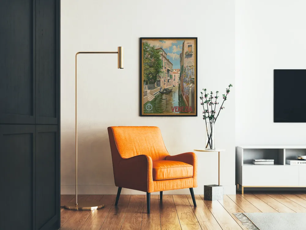 Poster Vintage Canal de Venise avec Gondole pour Décoration Murale