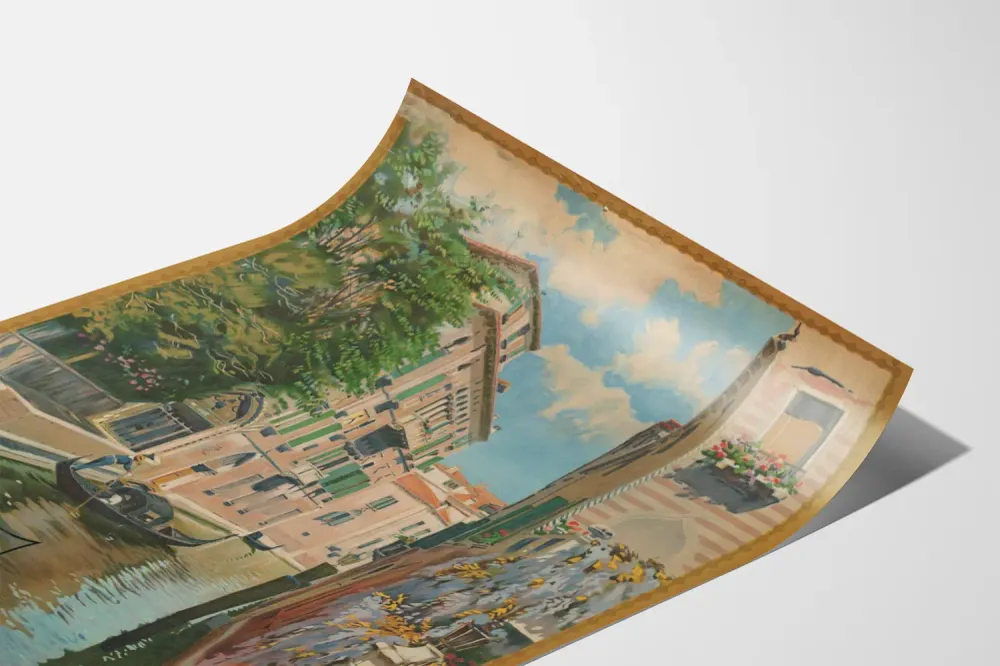 Poster Vintage Canal de Venise avec Gondole pour Décoration Murale