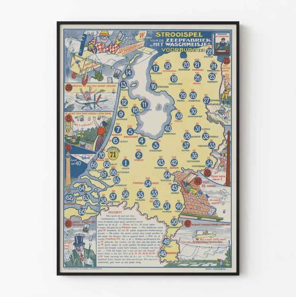 Poster Vintage Jeu de Société Strooisel Zeepfabriek Het Waschmeisje