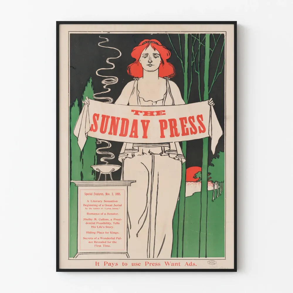 Poster vintage Sunday Press 1895 pour décoration murale