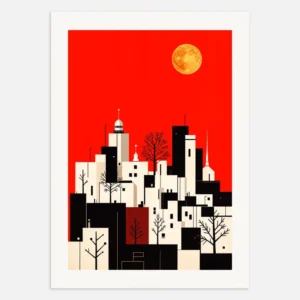 Affiche ville et pleine lune Posterscape Creative Studio
