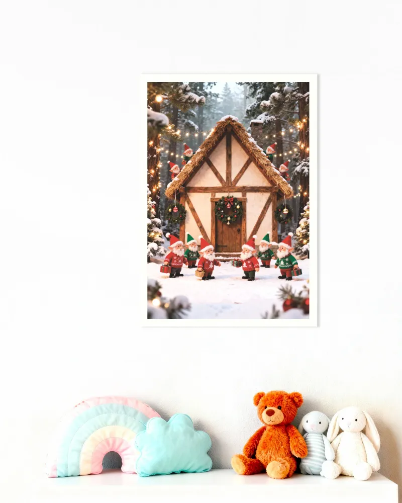 Poster des petits lutins dans la êt enneigée Posterscape Creative Studio