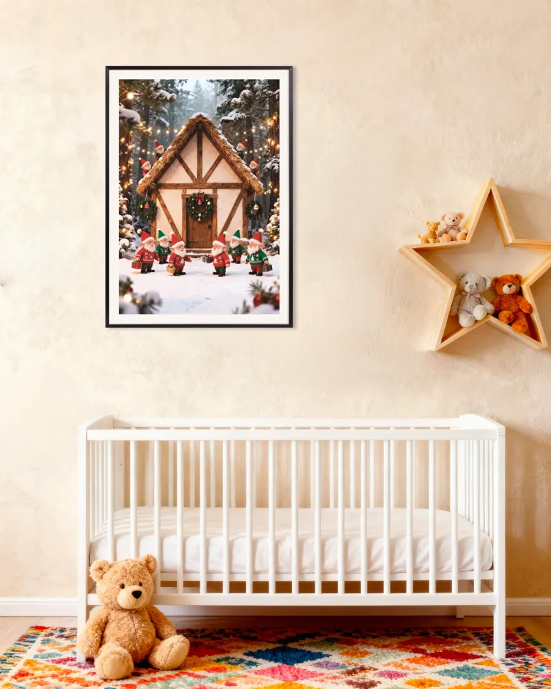Poster des petits lutins dans la êt enneigée Posterscape Creative Studio
