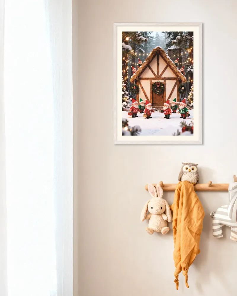 Poster des petits lutins dans la êt enneigée Posterscape Creative Studio