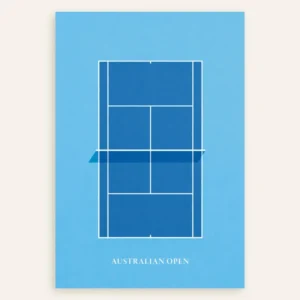 Poster tennis Open d'Australie – Affiche déco murale minimaliste du court bleu Posterscape Creative Studio