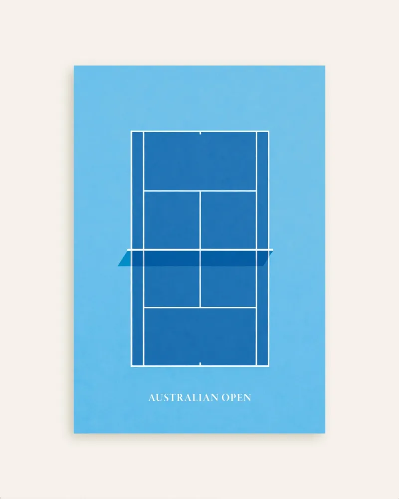 Poster tennis Open d'Australie – Affiche déco murale minimaliste du court bleu Posterscape Creative Studio