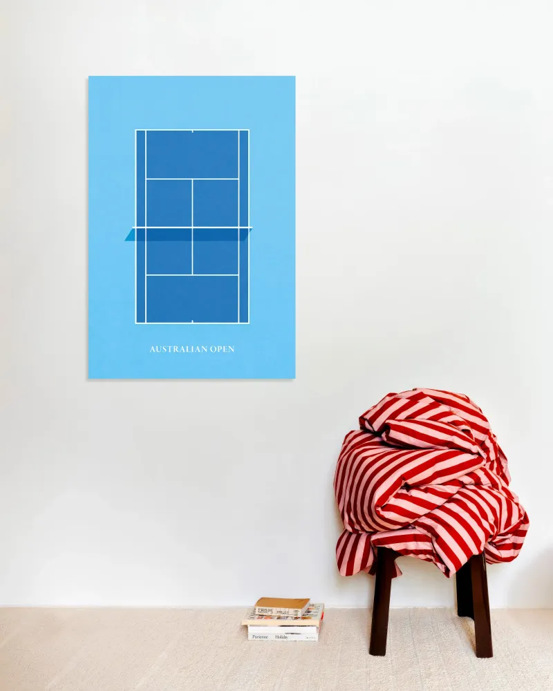 Poster tennis Open d'Australie – Affiche déco murale minimaliste du court bleu Posterscape Creative Studio