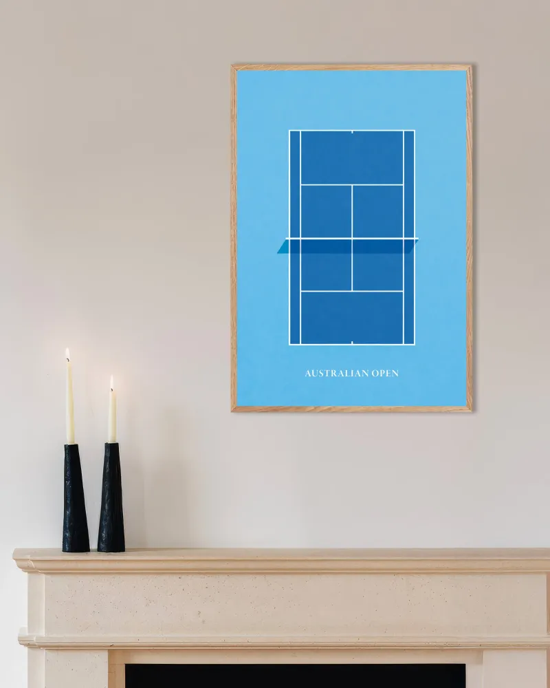 Poster tennis Open d'Australie – Affiche déco murale minimaliste du court bleu Posterscape Creative Studio