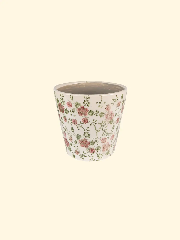 Pot de fleurs d'intérieur rose et beige