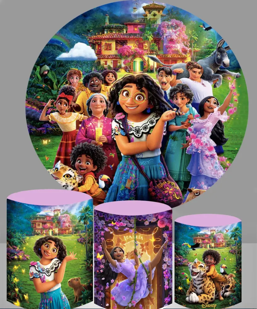Princesse fond rond film Encanto princesse cercle toile de fond pour la photographie filles anniversaire Photo fond printe...