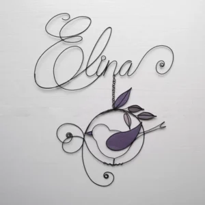 Prénom personnalisable fil de fer, oiseau fil de fer, décoration murale chambre enfant, plaque de porte, cadeau de naissance