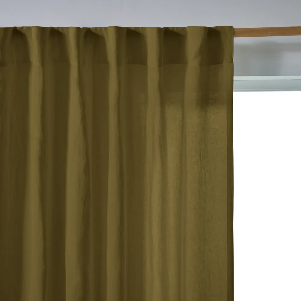 Rideau sur mesure en lin froissé vert olive