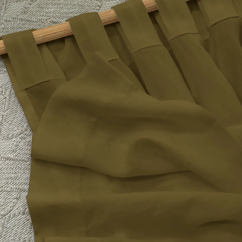 Rideau sur mesure en lin froissé vert olive