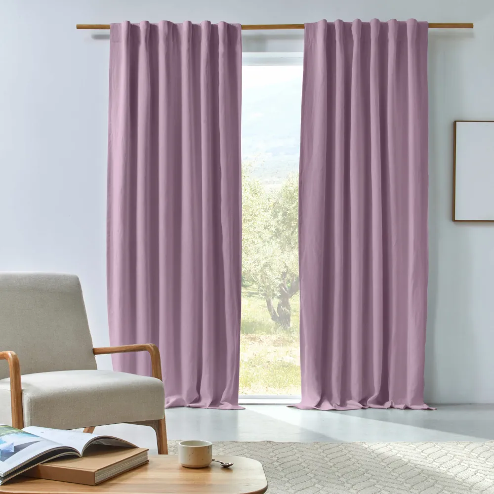 Rideau sur mesure en lin occultant rectangulaire lilas