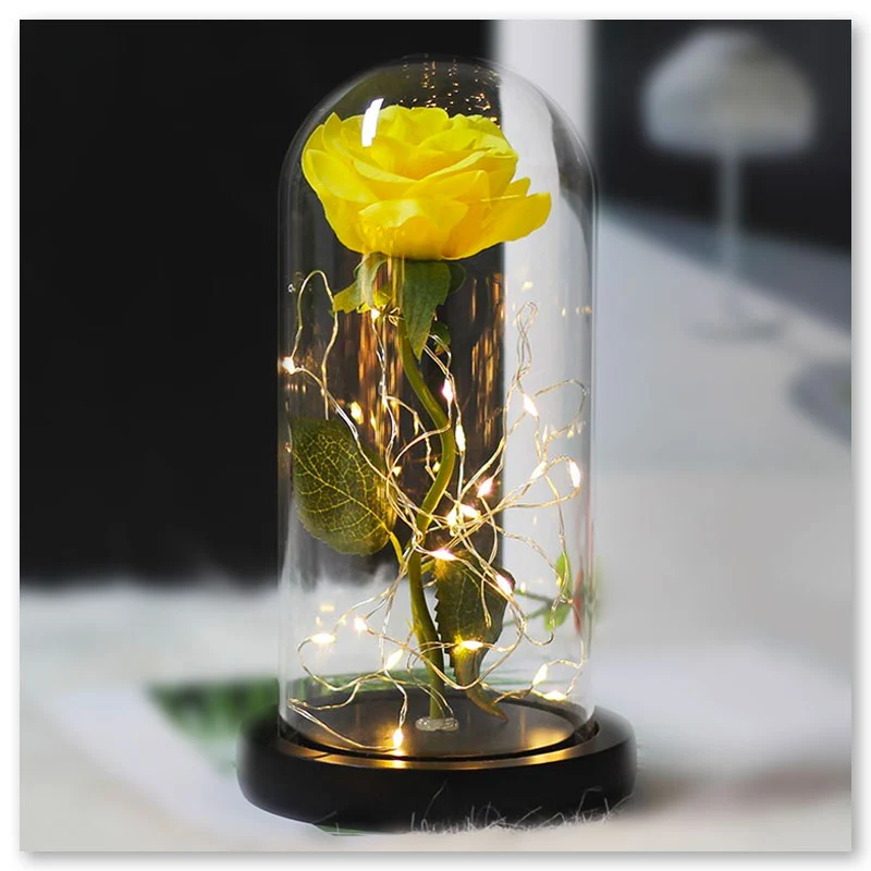 Rose Éternelle sous Cloche <br /> Dark Romantique Jaune