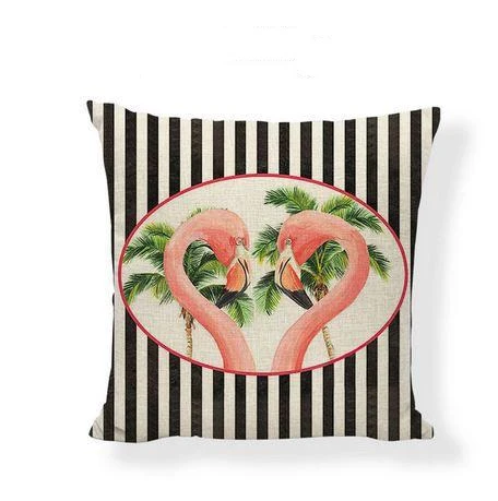 Coussin Rayé Flamants Roses Palmier Royaume Flamant Rose