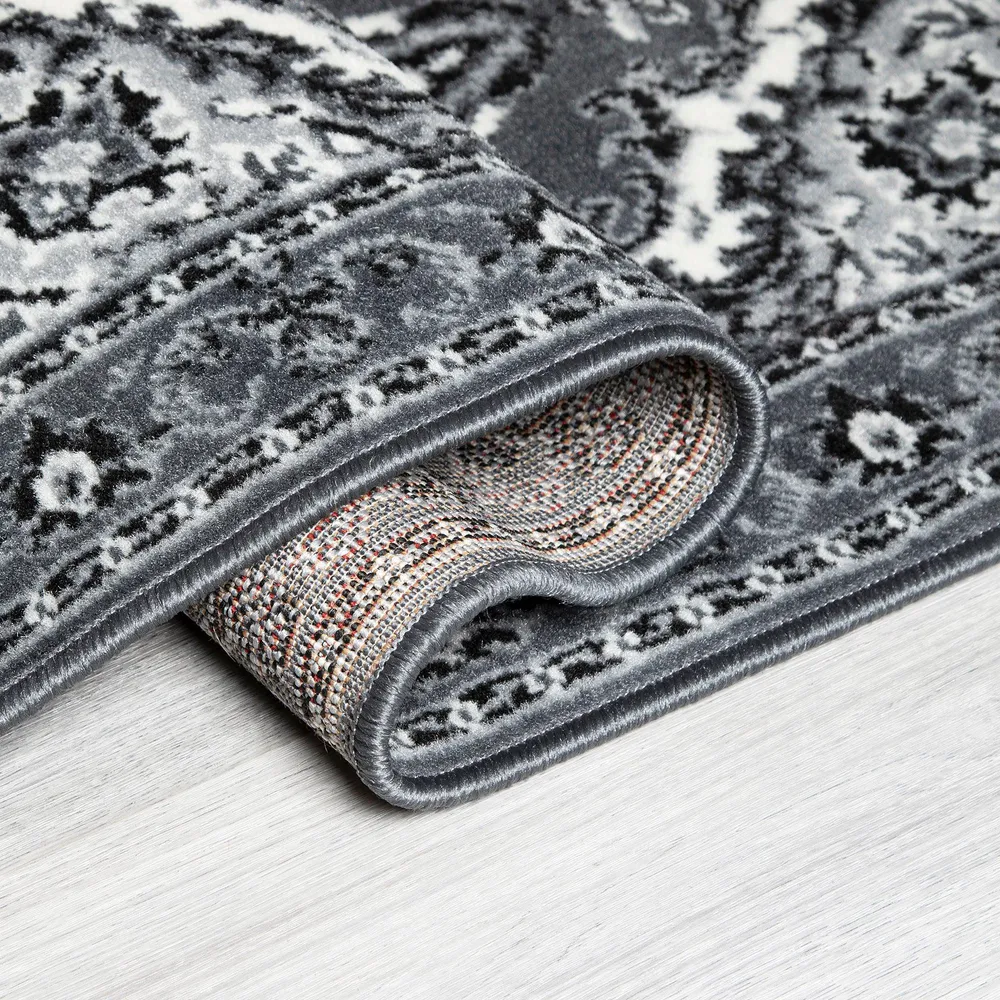 Tapis d'escalier résistant pour cuisine - Médaillon traditionnel gris Texas Rug Masters