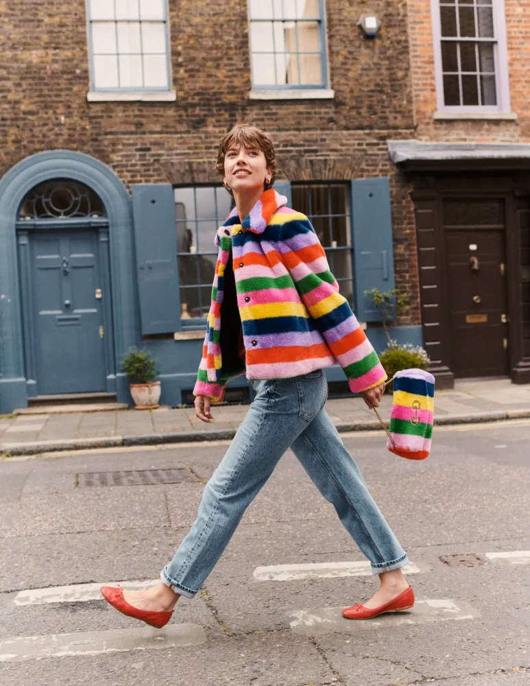 Sac en fausse fourrure rayé-Multicolore