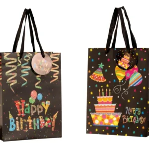Sacs cadeaux modernes Happy Birthday dans un ensemble de 4 dimensions 18x24x8cm